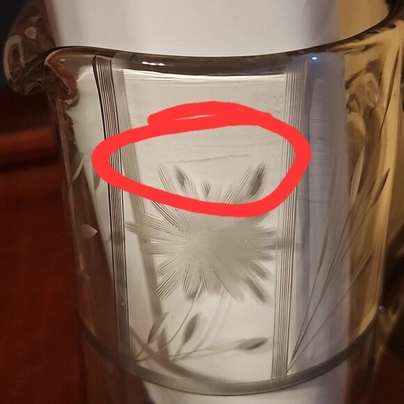 Vintage Glass Clear Pitcher Floral etched Silver Accent Heavy - Picture 11 of 12